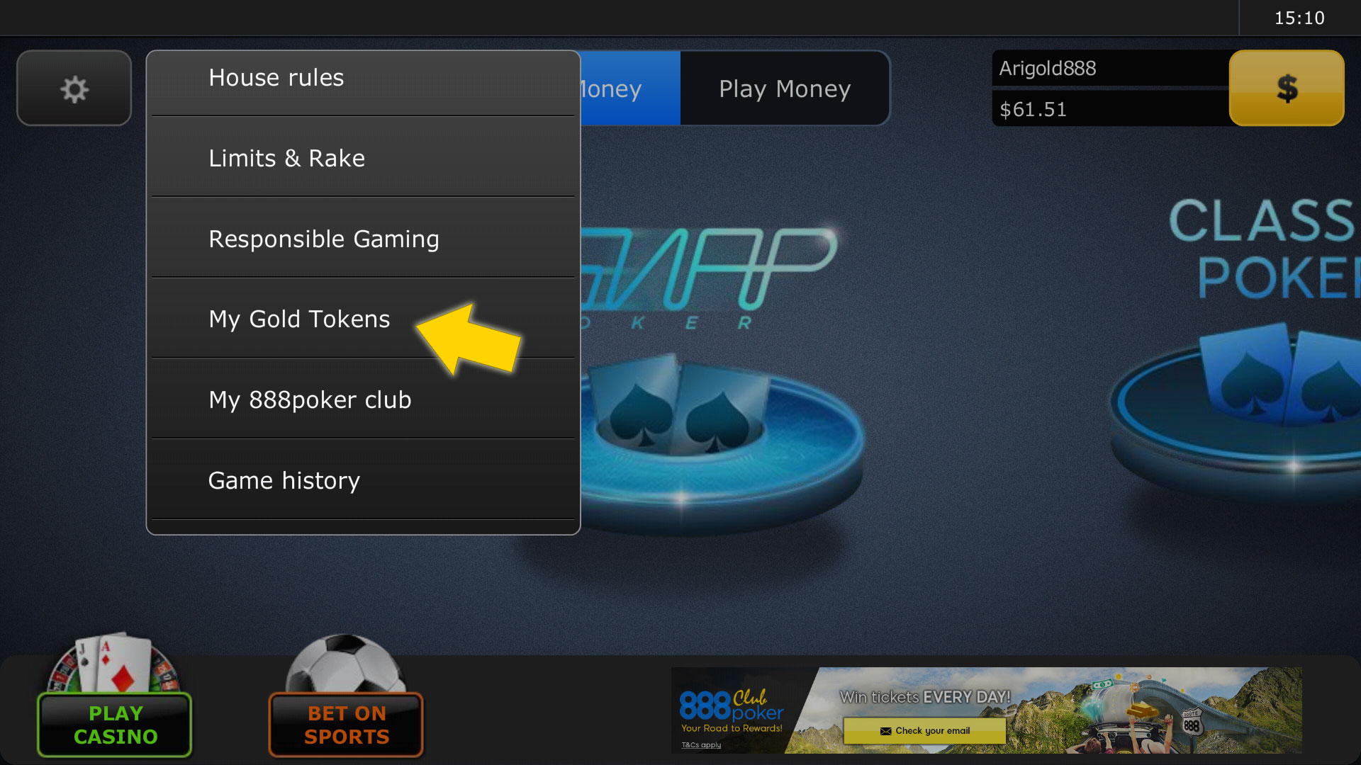 How to view your 888poker Club account