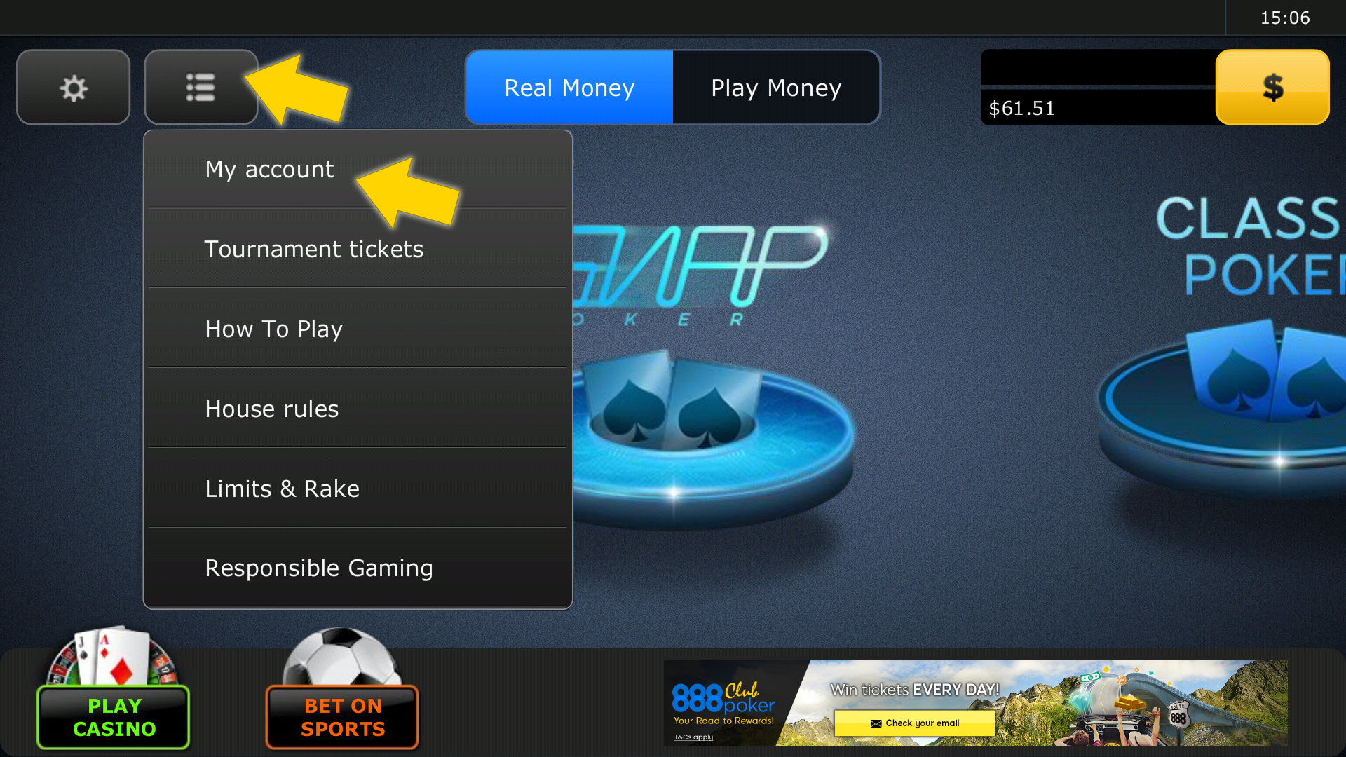 How to view your 888poker Club account